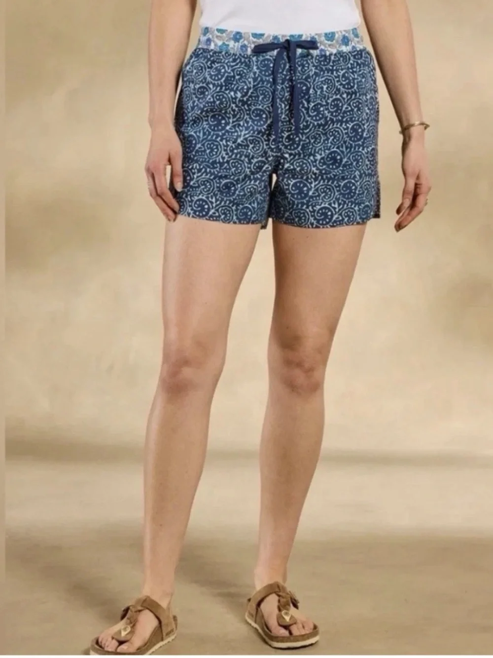 New Sundance Kai Shorts Blue Floral Bohemian Lightweight Cotton XL Beach Boho - Picture 2 of 12